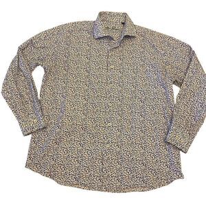 Alan Flusser White and Periwinkle Ditsy Floral Print Long Sleeve Button Down Shi